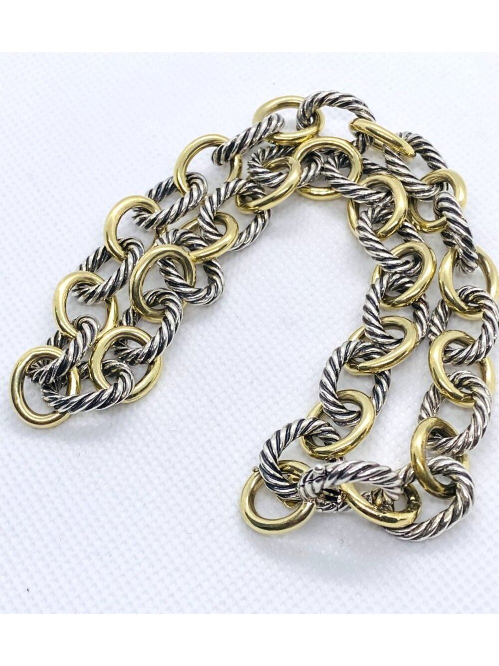 David Yurman 18K Yellow Gold & Silver Necklace Oval 16"